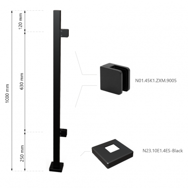 Galinis statramstis H-1000mm (kairinis) RAL-9005 1