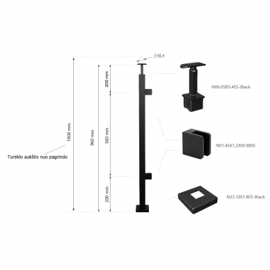 Galinis statramstis H-960mm (kairinis) RAL-9005 1