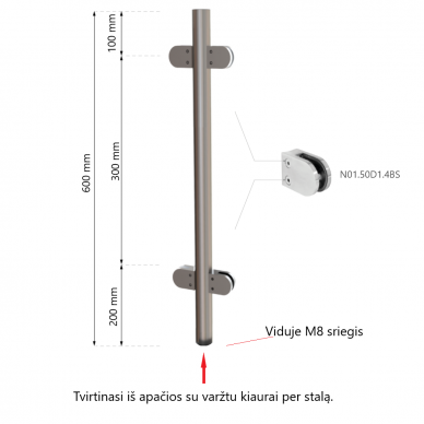 Stiklo sienelės statramstis H-600mm 1