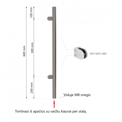 Stiklo sienelės statramstis H-600mm (dešininis) 1