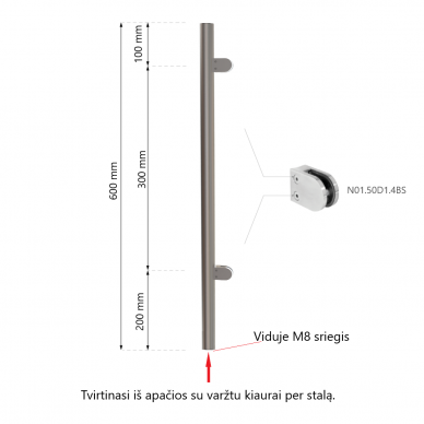 Stiklo sienelės statramstis H-600mm (kairinis) 1