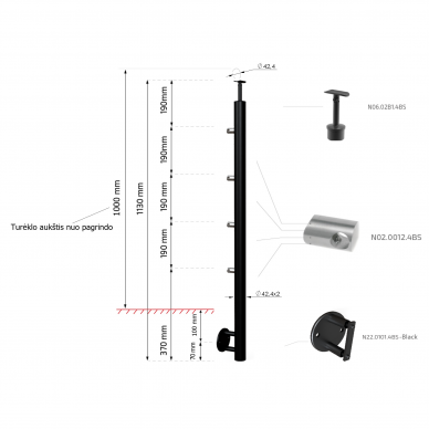 Turėklo rinkinys D42/1500mm (RAL-9005) 2