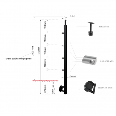 Turėklo rinkinys D42/6000mm (RAL-9005)  2