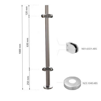 Turėklo statramstis H-1000mm (kampinis) 1