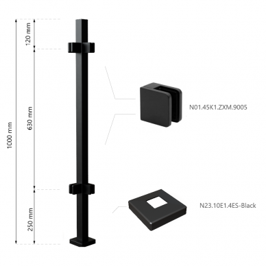 Turėklo statramstis H-1000mm (kampinis) RAL-9005 1