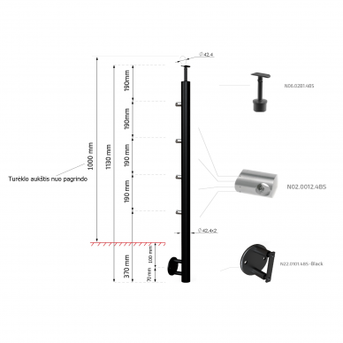 Turėklo statramstis H-1130mm RAL-9005 1