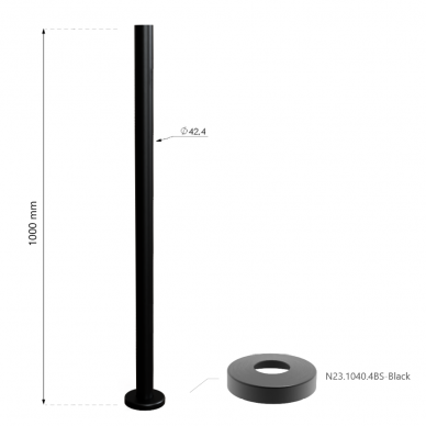 Turėklų statramstis 42,4x1000mm RAL-9005 1